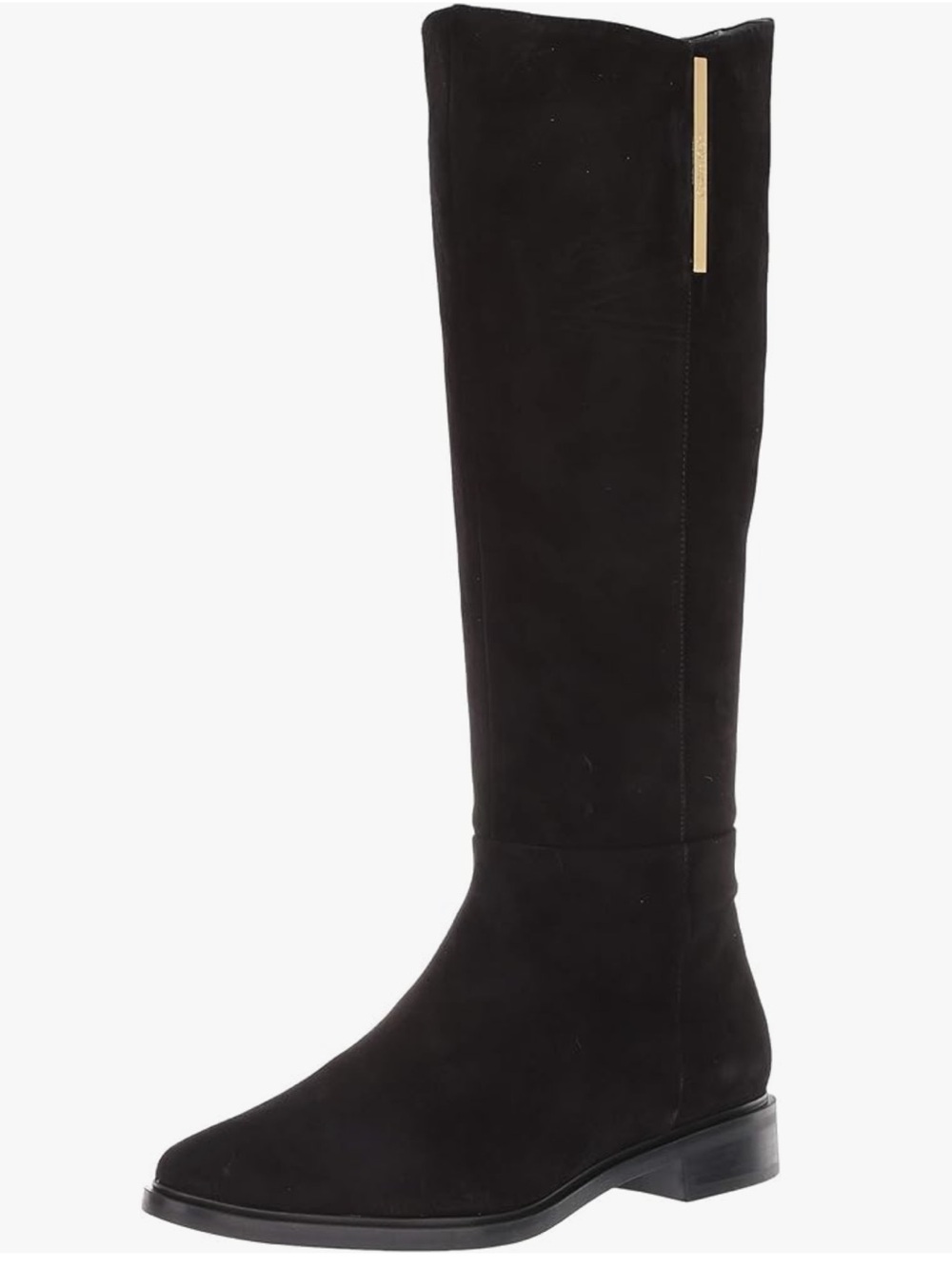 Calvin Klein Francine Over-The-Knee Black Suede Boot with Gold Accent
